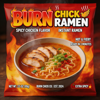 Nouilles Udon Instantanées Extra Piquantes Vegan Friendly Burn Chick Ramen, à base de blé dur, cuites, faibles en sodium