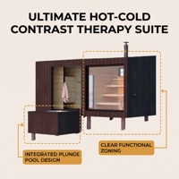 Sauna extérieur électrique Ploutara 185F avec piscine froide intégrée pour thérapie par contraste, système modulaire préfabriqué ETL CE