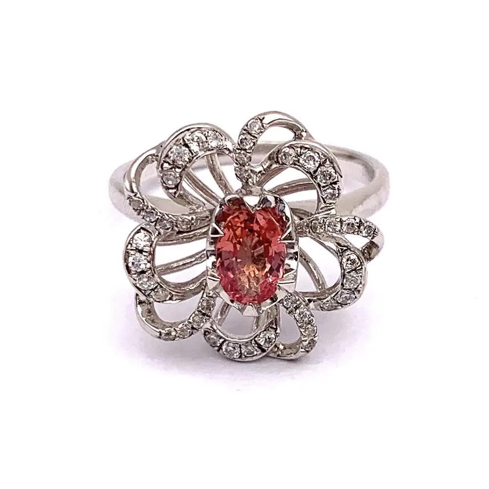 Colore rosso bellezza argento forma di fiore coppia topazio anello mistico