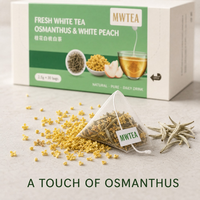 Thé blanc jeune directement de l'usine, thé aux fleurs d'osmanthus et pêche blanche en sachets pyramidaux, sans sucre ajouté, faible teneur en caféine, thé aux fruits en gros