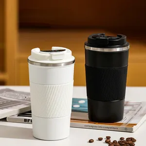 Cangkir kopi 500ml, Tumbler mobil Stainless Steel, termos kopi termos dinding ganda, tampilan suhu pintar