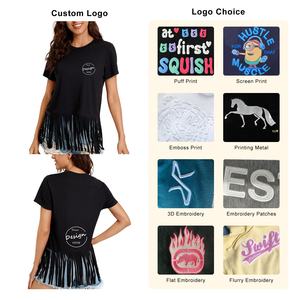 T-shirt da donna 2026 ultima collezione con <span class=keywords><strong>frange</strong></span>, 100% cotone, alta qualità, vestibilità ampia, personalizzabile con stampa logo - Product Image 5