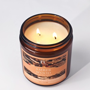 Vente en gros de bougies parfumées en bois de 13 oz dans un bocal en verre brun avec couvercle métallique pour les fêtes, la Saint-Valentin, les anniversaires et les cadeaux. - Product Image 2