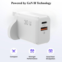 Chargeurs de voyage 30 Watt QC PD 3.0 PPS certifiés CE Rosh UKCA, charge ultra-rapide 30w, adaptateur de chargeur fin Gan Usbc, Royaume-Uni et Europe