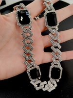 Chaîne de mode pour hommes Hip Hop plaqué argent avec collier de pierres précieuses Bling Rhinestone Crystal Diamond Miami Cuban Link