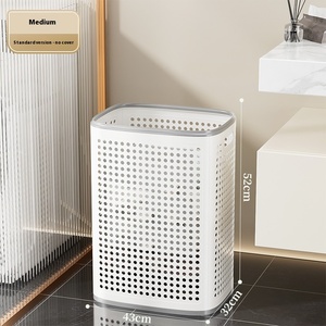 Large Capacity Collapsible Rolling Laundry Hamper Lid Perforated <strong>Plastic</strong> <strong>Basket</strong> Wheels Storage Bin Handle Modern Design Bathroom - Product Image 6