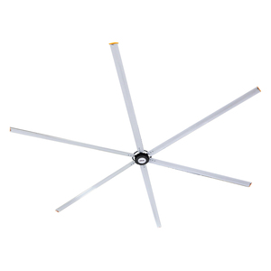 Ventilateur de plafond industriel HVLS à 6 pales blanches, structure de suspension anti-vibration, sûr pour la logistique, l'atelier, l'usine, design géométrique - Product Image 1
