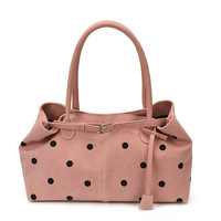 Sac fourre-tout vintage à pois en PU avec logo personnalisé pour femme, grande capacité, sac à bandoulière, sac de shopping pour étudiante