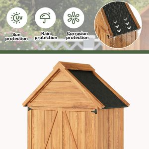 Caseta de Jardín de Madera con Doble Puerta, 73x39x169cm, 2 Estantes Extraíbles, Techo Impermeable, Armario de Almacenamiento Exterior para Patio - Product Image 4