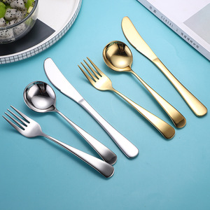 Cuchillo, tenedor y cuchara de acero inoxidable 304, cuchara de postre de cabeza redonda estilo celebridad de internet, cuchillo europeo para carne, tenedor y cuchara de postre. - Product Image 2