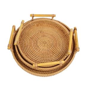 Kleine Dekorative Bambus-Kreisplatten, Handgefertigte <span class=keywords><strong>Rattan</strong></span>-Schwimmkörbe für den Pool, Ovale Outdoor-Servierplatten, <span class=keywords><strong>Rattan</strong></span>-Teetablett, Bestseller - Product Image 1
