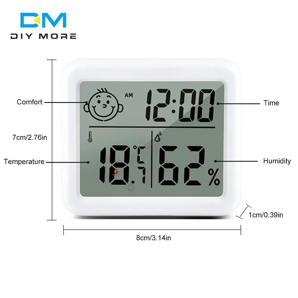 0.8Mm Dunne Thermometer Smiley Mini Lcd Digitale Thermometer Hygrometer Indoor Kamertemperatuur Vochtigheidsmeter Sensor