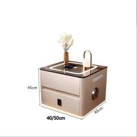 Mesita de Noche Moderna Europea de Madera Maciza Inteligente, con Carga Inalámbrica, Iluminación LED, 2 Cajones, Ecológica y Duradera para Dormitorio