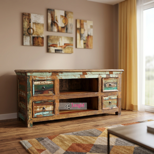 Rustic Reclaimed Wood <b>TV</b> <b>Stands</b> <b>Tv</b> Cabinet With 4 Drawers And 2 Shelves Storage Buffet Cabinet For Living Room <b>Bedroom</b> Hotel - Product Image 3