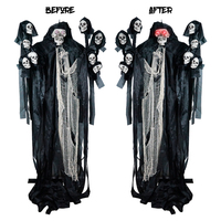 Décoration d'Halloween : Fantôme suspendu électrique à neuf têtes, accessoires d'effaroussement extra-larges pour la décoration d'Halloween