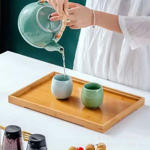 Plateau à thé en bambou Lu Xu, plateau de service rectangulaire en bois, style simple pour le thé, les fruits, le pain, plat de style chinois - Product Image 1
