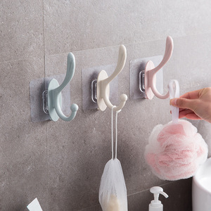 T <b>Hooks</b> Wall Mounted Plastic <b>Adhesive</b> Double <b>Hook</b> For Bathroom Bedroom Nordic Color 3-5kg Load Capacity - Product Image 1