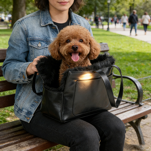 PU Leather Pet Carrier Handbag, Water-Resistant Shoulder Tote for <b>Small</b> Dogs & Cats - Product Image 3