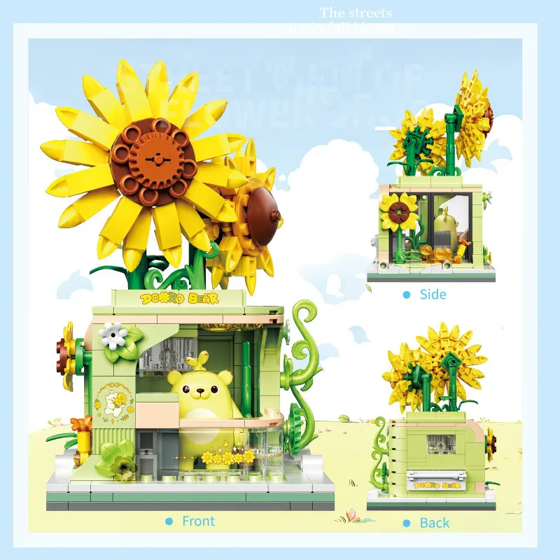 Sprout Bear Flower Shop Street View Building Blocks diy cottage compatible with LEGO puzzle piece piece birthday gift girl