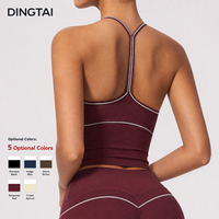 Débardeur de yoga et de fitness court pour femme, certifié GCC, côtelé, brossé, col en V, dos en Y, color block, Dingtai