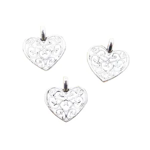 Charms hollow lovely heart 16x14mm fatto a mano in forma, pendenti Vintage Color argento tibetano, fai da te per collana braccialetto