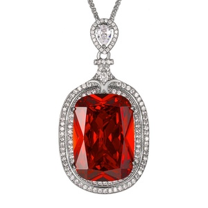 Trendy Red Cubic Zirconia Jewelry Bright Finish Eco-friendly Copper Imitation Paraiba Pendant Necklace for Female Daily Wear - Product Image 1
