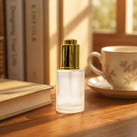 Flacon compte-gouttes en verre givré rechargeable de 30 ml de qualité supérieure avec bouchon à vis doré pour liquides cosmétiques