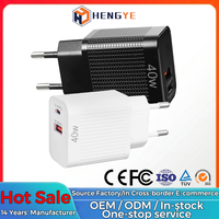 Vente en gros EU UK Plug QC3.0 USB Adaptateur mural Type C Téléphone portable Double Port Super Rapide PD 20W Adaptateur 40W Chargeur