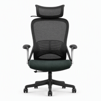 Chaise de bureau ergonomique à dossier haut en maille, avec soutien lombaire réglable, respirante, avec appui-tête, base 5 étoiles, vert foncé