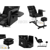 Fauteuil de pédicure moderne noir en cuir avec élévateur hydraulique réglable, siège de massage pour soins des pieds, baignoire de pédicure pour salon de manucure et usage domestique