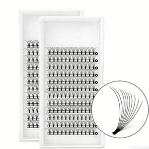 Ciglia a ventaglio pre-assemblate 7D 0.05 Super Black Ellipse Flat Shape Wispy, 16-20 linee, stelo corto - Product Image 1