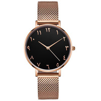 Luxus arabische Uhr Black Mesh Quarz Lady Armbanduhr Wasserdichte Handelsmarke für Mädchen Relojes Mujer