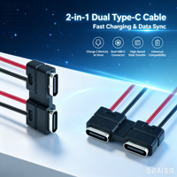 Connecteur USB-C double parallèle LN-02, prise TYPE-C, charge 2 câbles