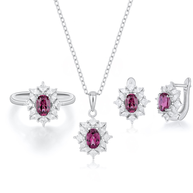 YBO Trendy 925 Sterling Silver Bridal Jewelry Sets with Natural Pyrope Cubic Zirconia Rings for Wedding Anniversary Party Gifts