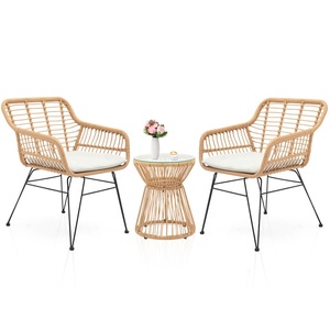 Ensemble de meubles de jardin en rotin <span class=keywords><strong>synthétique</strong></span> beige naturel rustique et bon marché, 3 pièces, avec table basse - Product Image 1