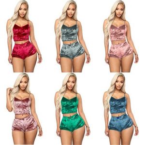 Conjunto de 2 Piezas de Ropa de Dormir de Terciopelo para Mujer, Conjunto de Pijama Sexy con Pantalones Cortos para Fiesta - Product Image 6