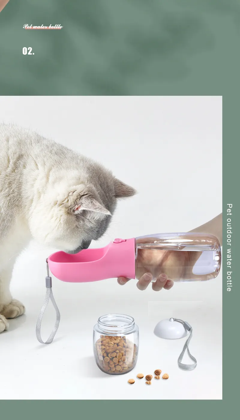 Botella de agua portátil para perros, recipiente de almacenamiento de comida, color rosa, blanco y azul, venta al por mayor