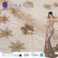 Tissu en dentelle française de luxe, maille tricotée, tulle brodé, paillettes, perles, robes de mariée, robes de soirée, 100% polyester, filles et garçons