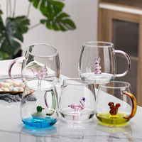 Tasse en verre borosilicate 3d Animal Mugs créatifs Tasse en verre avec poignée colorée-Tasse à haute résistance à la chaleur en borosilicate