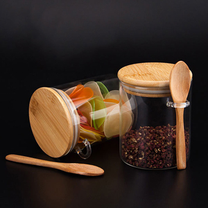 PROMOTION EXCEPTIONNELLE : Boîte hermétique en bambou avec couvercle torsadé en <span class=keywords><strong>bois</strong></span> et cuillère en <span class=keywords><strong>bois</strong></span>, idéale pour le rangement des bonbons et des aliments dans la cuisine. - Product Image 2