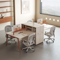 Estación de Trabajo Moderna de Doble Pantalla para Oficina: Escritorio Modular para 2-8 Personas con Cajones Integrados para Archivos, Ideal para Oficinas Corporativas y Financieras