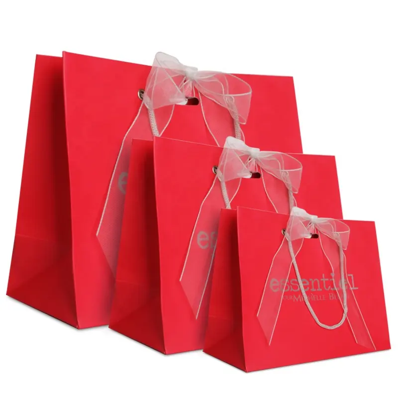 Mini petits sacs blancs personnalisés en papier sac cadeau de luxe en papier pour bijoux d'anniversaire de mariage avec nœud ruban pour petites entreprises