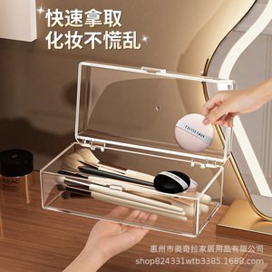 Acrylic <b>Makeup</b> Organizer With Compartments For Powder Puff Brush Lipstick Storage Beauty Sponge Holder Cosmetic Storage <b>Box</b> - Product Image 4