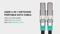 Câble USB-C multifonctionnel VELOCHI avec chargeur, lampe torche, allume-cigare, USB 2.0, charge rapide 240 W, câble de données 4 en 1