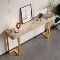Table console minimaliste italienne avec dessus en pierre frittée pour décoration murale de hall d'entrée de foyer de luxe