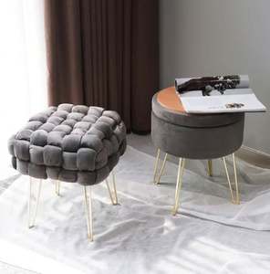 Tabourets bas modernes Nouveau design Pouf ottoman Pouf rond en velours - Product Image 3