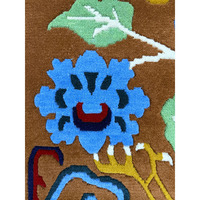 Tapis de haute qualité en pure laine tuftée à la main, design Ushak classique, à poils ras, couleur unie, avec envers en latex durable