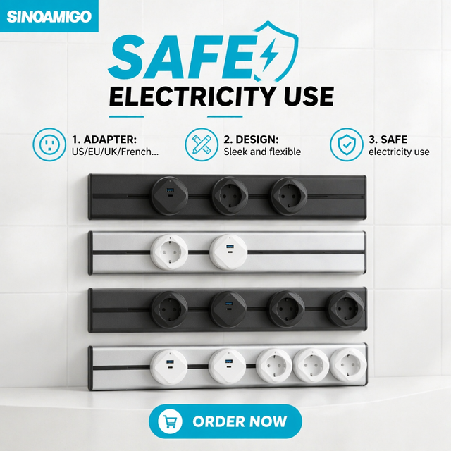 SINOAMIGO 50cm Surface Wall Mount Schuko EU Aluminum Rail Power Track System Track Socket