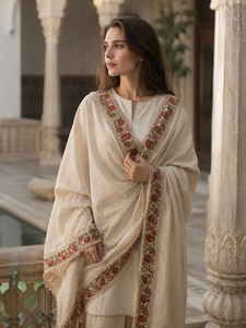 Châle d'hiver élégant en viscose à imprimé floral numérique brodé, à longues franges, léger, doux, chaud et respirant, style traditionnel - Product Image 6