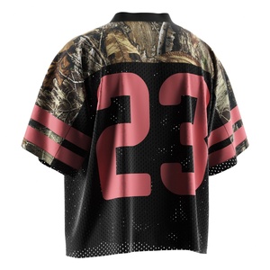 เสื้อยืดสไตล์เรโทรทรงโอเวอร์ไซส์สำหรับผู้ชาย แบบครอปตาข่ายทรงบ็อกซี่ ฟิตแบบเสื้อเจอร์ซีย์อเมริกันฟุตบอล - Product Image 6